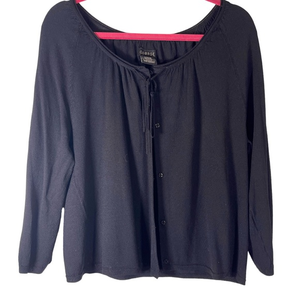 George Black snap‎ front cardigan with tie closure at neck.  Long sleeved black